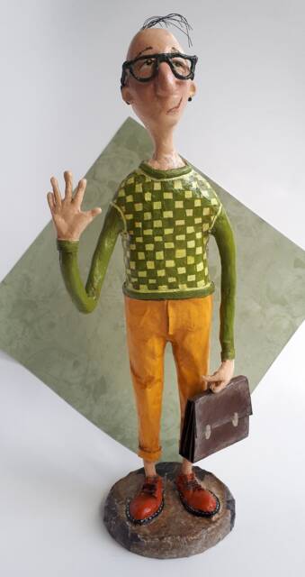 Paper Mache Clerk Sculpture Unique Office Decor, Art Figurine - image 1