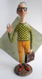 Paper Mache Clerk Sculpture Unique Office Decor, Art Figurine - thumbnail 1