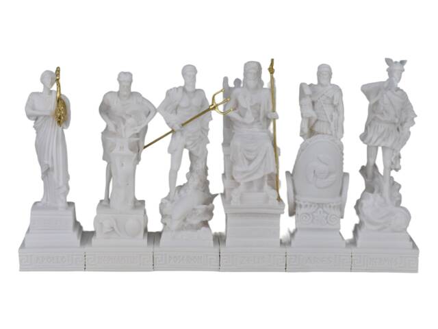 Set 6 Greek Gods Zeus Poseidon Apollo Hermes Hephaestus Ares Statue Figure - image 1