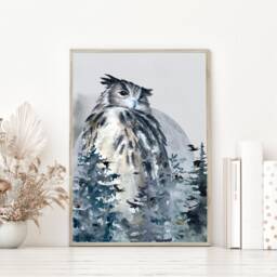 Full Moon Print, Phase Lounge Wall Art, Watercolour Artwork, Gallery Wall, Illustration, Lunar Prints UK A5, A4, A3 - thumbnail 1