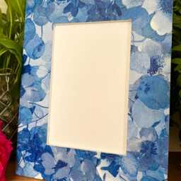 Blue Flowers & Leaves Decoupaged Photo Frame, Floral Shabby Chic Wooden Picture Abstract Decor - thumbnail 4
