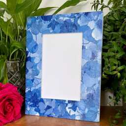 Blue Flowers & Leaves Decoupaged Photo Frame, Floral Shabby Chic Wooden Picture Abstract Decor - thumbnail 3