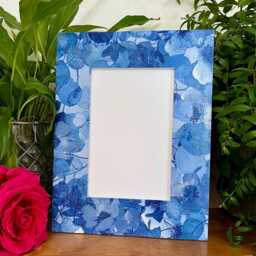 Blue Flowers & Leaves Decoupaged Photo Frame, Floral Shabby Chic Wooden Picture Abstract Decor - thumbnail 2