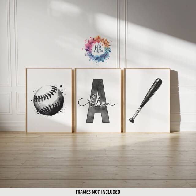 Personalised Baseball Posters - Set Of 3 Prints - Boys Girls Bedroom Decor Custom Base Ball Wall Art Kid Room Kids Artwork Gifts - image 1