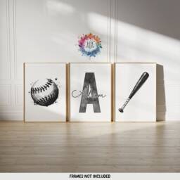 Personalised Baseball Posters - Set Of 3 Prints - Boys Girls Bedroom Decor Custom Base Ball Wall Art Kid Room Kids Artwork Gifts - thumbnail 1