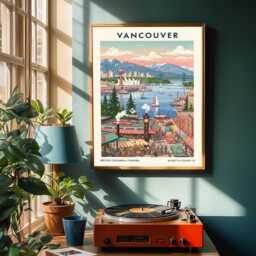 Vancouver Travel Poster - British Columbia Wall Art Print Canadian Cityscape Vintage Style Decor Canada Gift - thumbnail 2