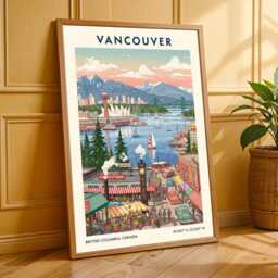 Vancouver Travel Poster - British Columbia Wall Art Print Canadian Cityscape Vintage Style Decor Canada Gift - thumbnail 3