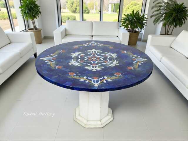80 cm Pietra Dura Marble Lapis Lazuli Coffee Table Florentine Mosaic Inlaid Living Room Marble Inlay Barass Afghanistan - Lapis - image 1