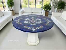80 cm Pietra Dura Marble Lapis Lazuli Coffee Table Florentine Mosaic Inlaid Living Room Marble Inlay Afghanistan - Lapis