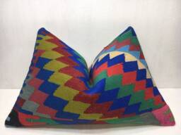 Vintage Turkish Kilim Pillow Cover, Handwoven Accent Cushion - 16x24 - thumbnail 1
