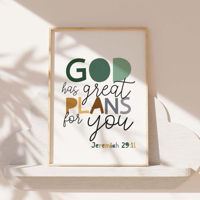 God Has Great Plans For You, Christian Wall Art, Boys Nursery Print, Bedroom Decor, Bible Verse Jungle