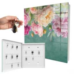 Floral Elegance Wall Mounted Key Cabinet, Green Box For Wall, Painterly Flowers & Plants, Lovers Of Nature - thumbnail 2