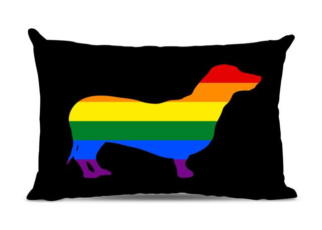 Gay Pride Flag Dachshund Pillow - Lumbar Lgbt Dachshund Silhouette Pillow Rainbow - image 1