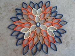 Large Paper Dahlia Wall Art Orange, Blue, & Brown Geometric Flower - thumbnail 1
