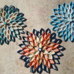Large Paper Dahlia Wall Art Orange, Blue, & Brown Geometric Flower - thumbnail 4