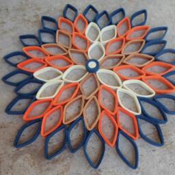 Large Paper Dahlia Wall Art Orange, Blue, & Brown Geometric Flower - thumbnail 2