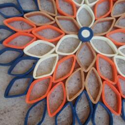 Large Paper Dahlia Wall Art Orange, Blue, & Brown Geometric Flower - thumbnail 3