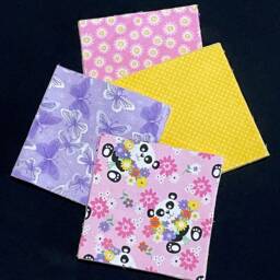 48 Pink Panda Bear, Butterfly, Flower Pre Cut Quilt Blocks, Yellow Purple Pink, Baby Rag Kit Fabric, Child Blanket Flannel - thumbnail 3