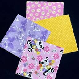 48 Pink Panda Bear, Butterfly, Flower Pre Cut Quilt Blocks, Yellow Purple Pink, Baby Rag Kit Fabric, Child Blanket Flannel - thumbnail 4