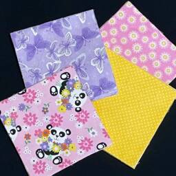 48 Pink Panda Bear, Butterfly, Flower Pre Cut Quilt Blocks, Yellow Purple Pink, Baby Rag Kit Fabric, Child Blanket Flannel - thumbnail 2