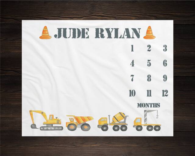 Construction Trucks Milestone Blanket Monthly Growth Tracker Soft Fleece Baby Shower Gift Newborn Watch Me Grow Boy - image 1