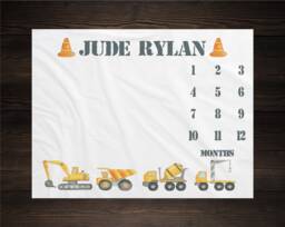 Construction Trucks Milestone Blanket Monthly Growth Tracker Soft Fleece Baby Shower Gift Newborn Watch Me Grow Boy
