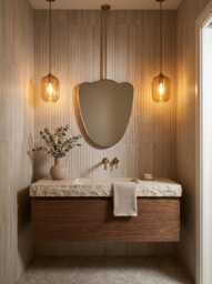 Wavy Brass Hanging Mirror - Ceiling Mounted Bathroom Decor - thumbnail 1