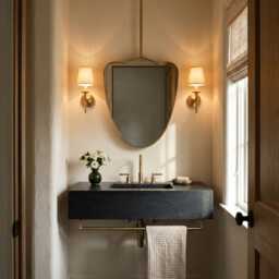 Wavy Brass Hanging Mirror - Ceiling Mounted Bathroom Decor - thumbnail 2