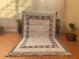 Handmade Brown & White Wool Mrirt Rug - 5.7 X 8.5 Ft Moroccan Berber Boho - thumbnail 1