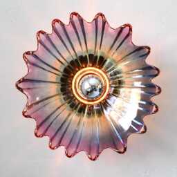 Purple Iridescent Sconce Lamp, Flush Mount Wall Or Ceiling Light Fixture, Upcycled Vintage Federal Glass Celestial Marigold Starburst Bowl - thumbnail 2