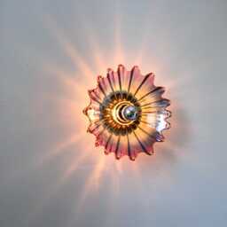 Purple Iridescent Sconce Lamp, Flush Mount Wall Or Ceiling Light Fixture, Upcycled Vintage Federal Glass Celestial Marigold Starburst Bowl - thumbnail 4