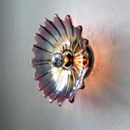 Purple Iridescent Sconce Lamp, Flush Mount Wall Or Ceiling Light Fixture, Upcycled Vintage Federal Glass Celestial Marigold Starburst Bowl - thumbnail 3