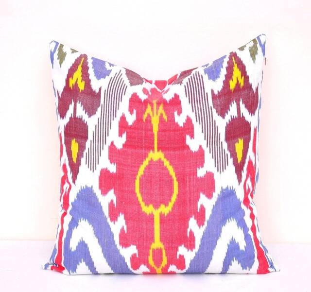 20x20 Multicolor Silk Ikat Pillow Cover, Handloom Cushion - image 1