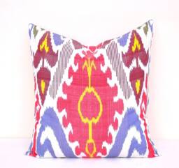 20x20 Multicolor Silk Ikat Pillow Cover, Handloom Cushion - thumbnail 1