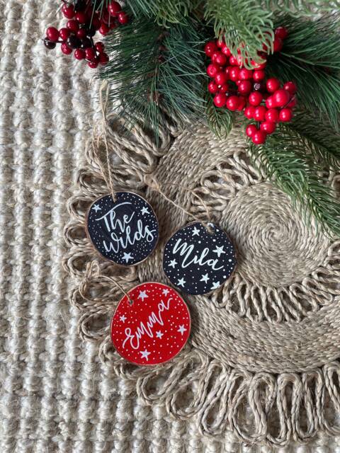 Hand Painted Illustrated Personalised Wood Slice Christmas Tree Decoration/stars - image 1