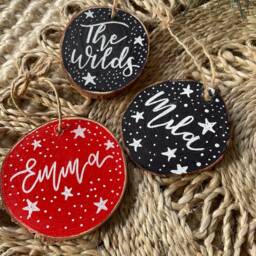 Hand Painted Illustrated Personalised Wood Slice Christmas Tree Decoration/stars - thumbnail 3