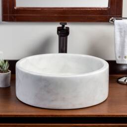 Natural Stone Vessel Bathroom Sink, Blizz Blanc Marble, Vanity Basin - thumbnail 2