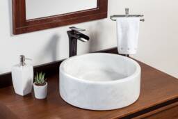 Natural Stone Vessel Bathroom Sink, Blizz Blanc Marble, Vanity Basin - thumbnail 1