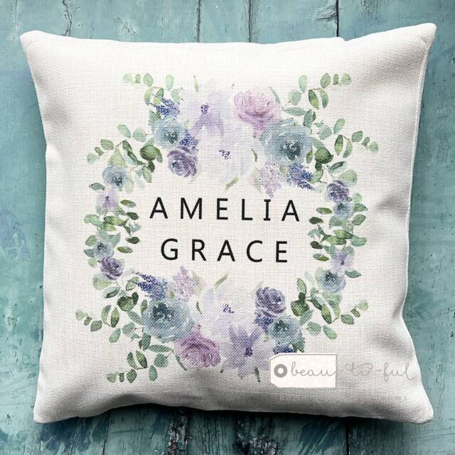 Personalised Name Lilac Floral Design Home Quote Linen Style Cushion Cover
