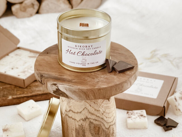 Chocolate Soy Candle - Wood Wick Gold Tin Hot Scented Wax Melts Hand-Poured in The UK - image 1