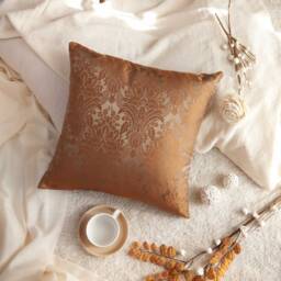 Cinnamon Bronze Pillow, Throw Pillow Cover, Decorative Pillowcase, Cushion Trendy Accent 100% Silk Floral - thumbnail 2