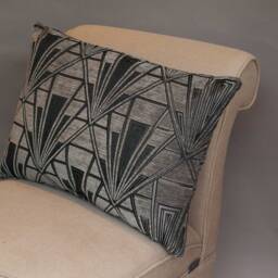 Art Deco Xl Rectangular Cushion. Double Sided Luxury Velvet Chenille. Grey & Silver. 23X15