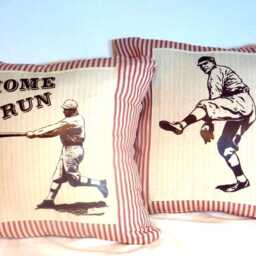Vintage Baseball Pillow Cover Red French Ticking, 16x16 - thumbnail 2