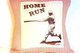 Vintage Baseball Pillow Cover Red French Ticking, 16x16 - thumbnail 1