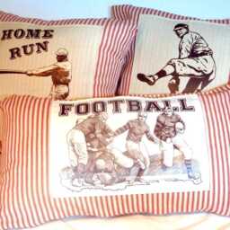 Vintage Baseball Pillow Cover Red French Ticking, 16x16 - thumbnail 3