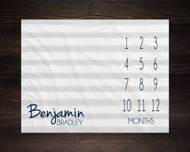 Boy Milestone Blanket Month Baby Growth Tracker Soft Fleece Shower Newborn Gift Watch Me Grow Gray Stripes - image 1