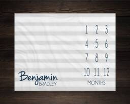 Boy Milestone Blanket Month Baby Growth Tracker Soft Fleece Shower Newborn Gift Watch Me Grow Gray Stripes