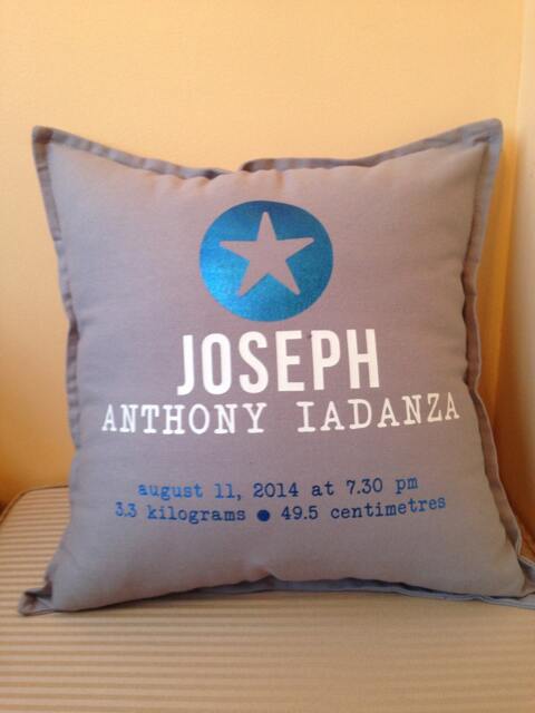 Custom Baby Boy Birth Announcement Pillow, Personalized Keepsake - image 1