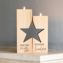 Wood Candle Holder Star Set - Twinkle Little Do You Know How Loved Are New Baby Gift Personalised Tea Light Lc862 - thumbnail 4