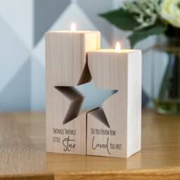 Wood Candle Holder Star Set - Twinkle Little Do You Know How Loved Are New Baby Gift Personalised Tea Light Lc862 - thumbnail 3